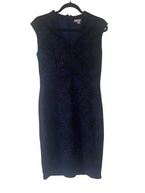 Jones New York Stretch midi length midnight blue glittery evening dress